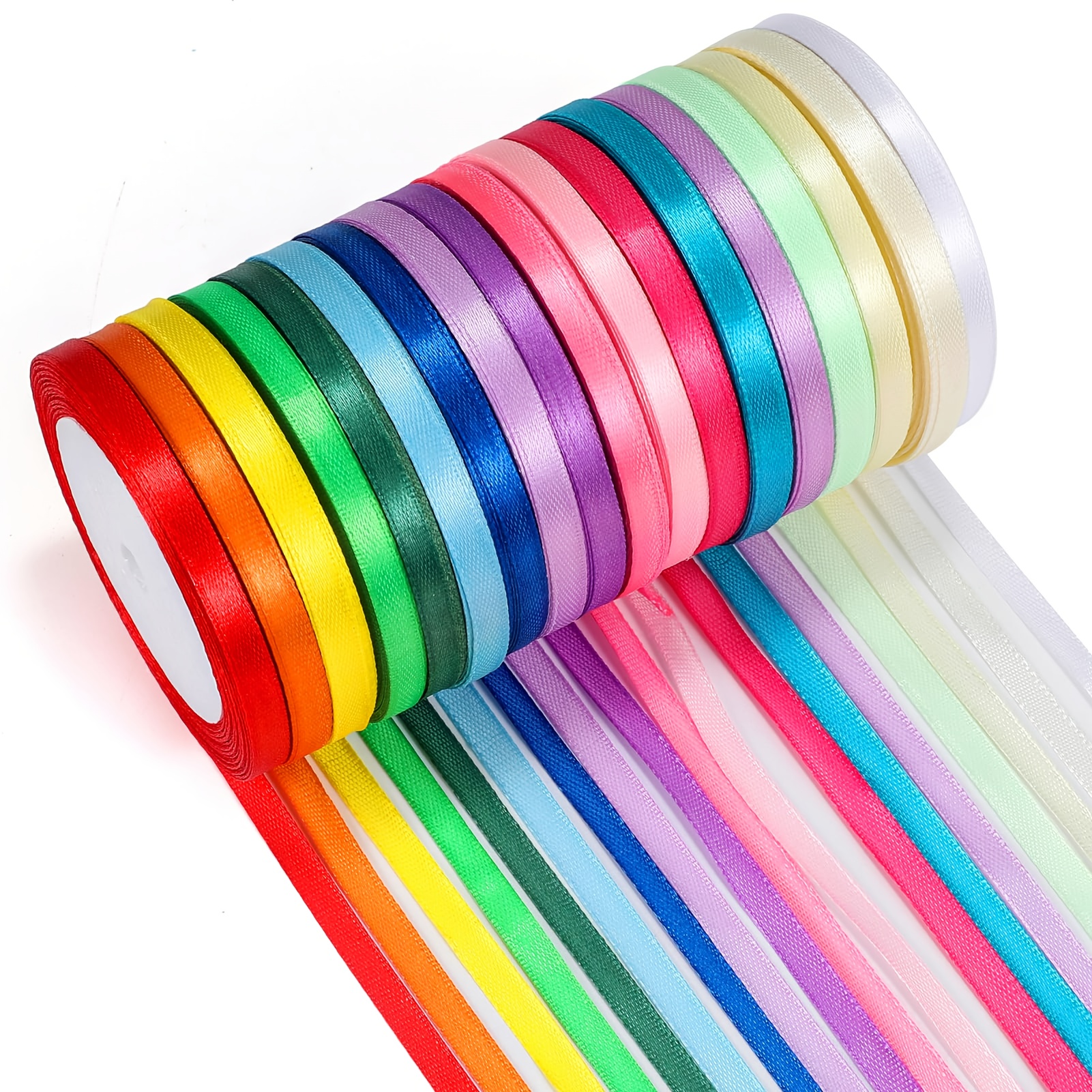Image of 18pcs Satin Ribbon, Rainbow Satin Ribbon 6mm X 22m Decorative Gift Ribbon, 18 Colors, For Diy Crafts, Gift Wrapping, Bows, Wedding Decorations