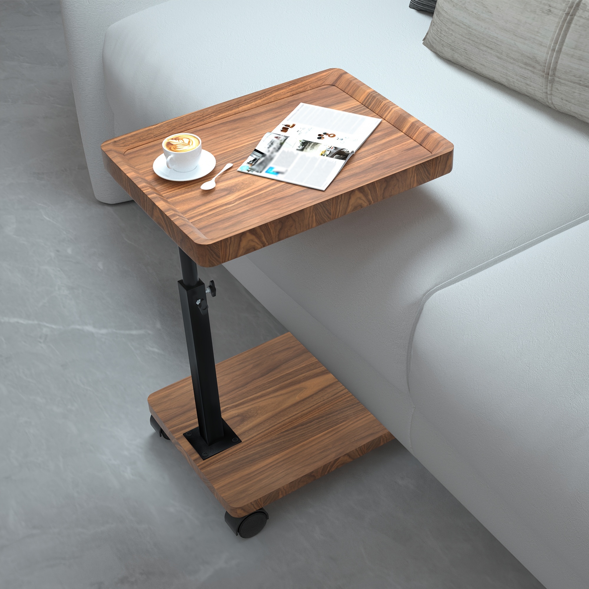TEMU 360-degree Swivel Height-adjustable Side Table, 45-80cm, Walnut Finish, Modern Multifunctional Side Table For Small Spaces, Sofa Side Table,