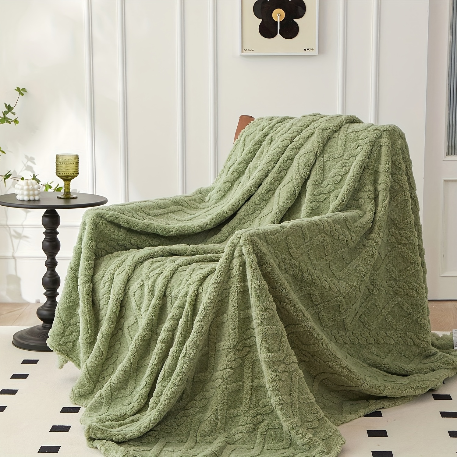 july casa ultra soft jacquard velvet blanket thick reversible throw for   machine washable green details 10