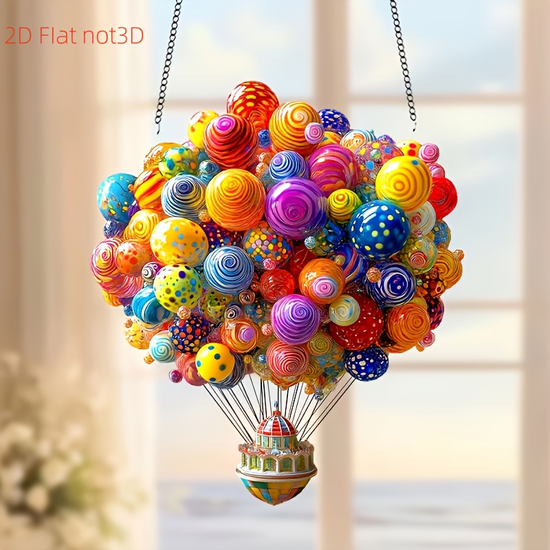 

2d Flat Printing, Colored Hot Air Balloon Sun Capturer - 7"x8" Window Hanging, Suitable For Valentine's Day, Festivals And Special Occasions - Gardens, Outdoors, Cafes And Clubs