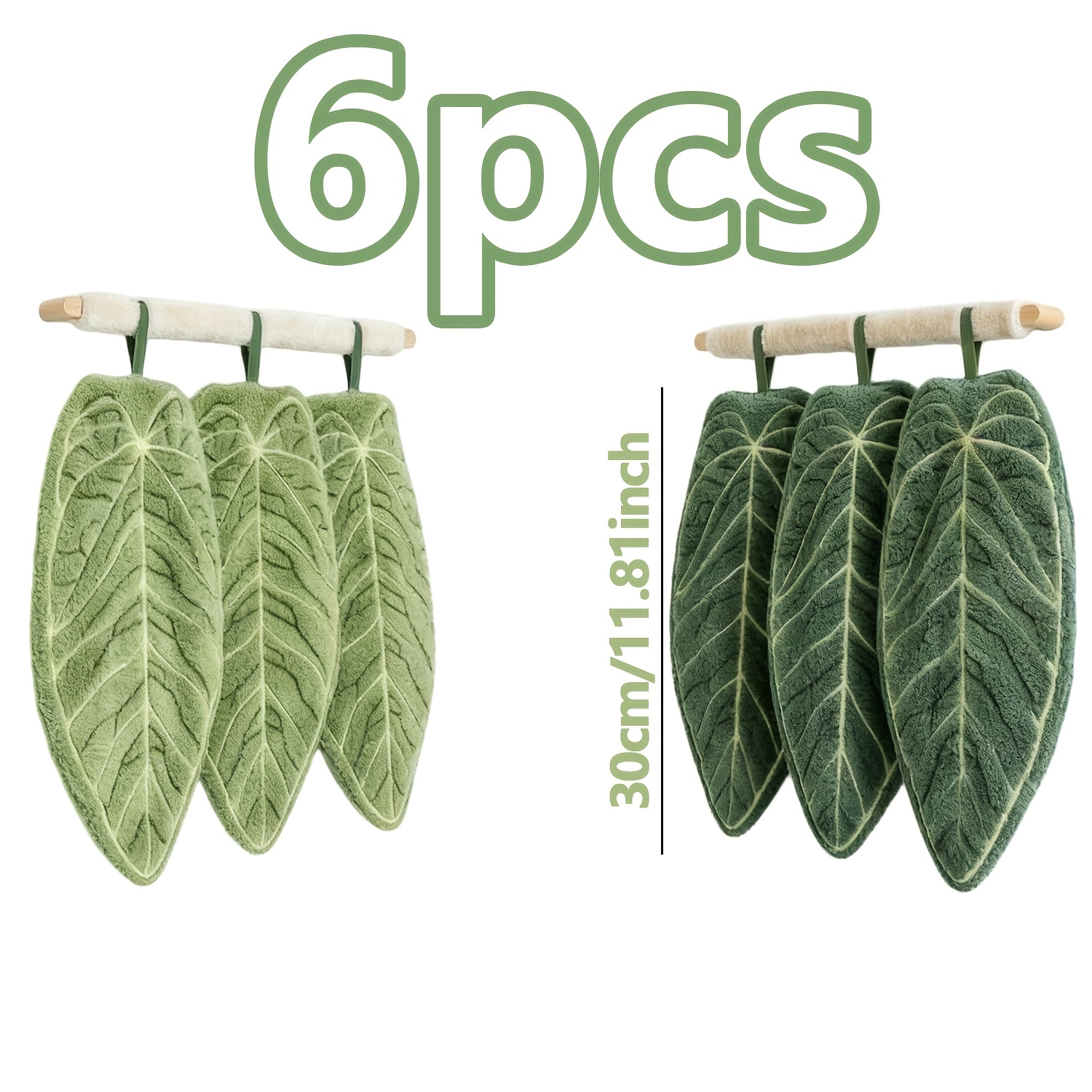 Image of Set Of 6 Creative Leaf-shaped Hand Towels With A Hanging Design, Made Of Absorbent Material, Suitable For Use In Bathrooms, Restaurants, And Kitchens