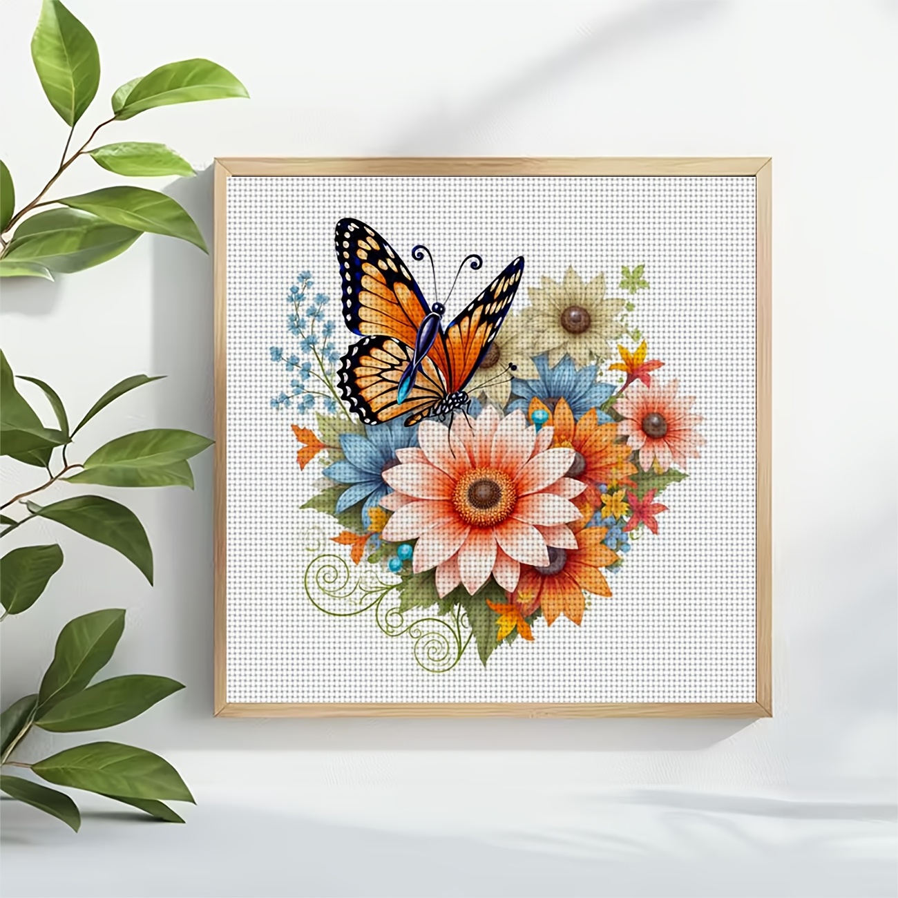 Cross Stitch Kit, Butterfly on Flowers Pattern