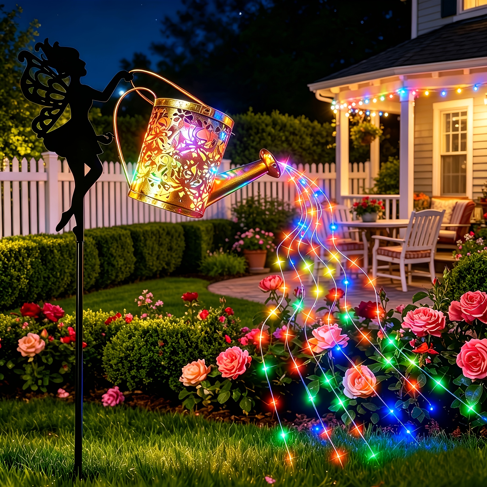 TEMU Solar Outdoor Fairy Waterfall Lights, Solar Watering Can Light, Ip65 Led Water Flow Light String, Vintage Metal Solar Watering Can Outdoor