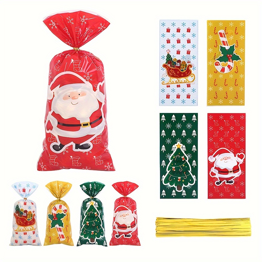 

25/50pcs, 50 Christmas Gift Bags With Ribbons, Including Christmas Trees And Santa Claus Holiday Party Gift Bags, Suitable For Patterns Of Party Gifts, Candies, And Gifts