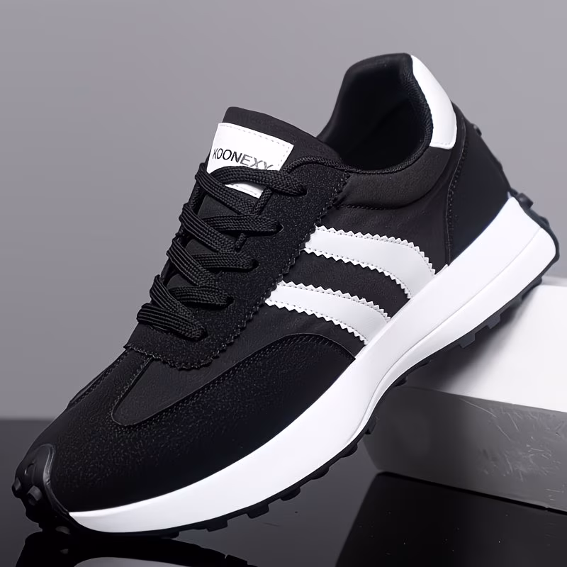 baskets chaussures de skate pour hommes chaussures de confortables lacets et rayures tendance v tements toutes design bas bout rond semelle en pvc marque koonexy chaussures pour hommes cn39 eu39 noir 12