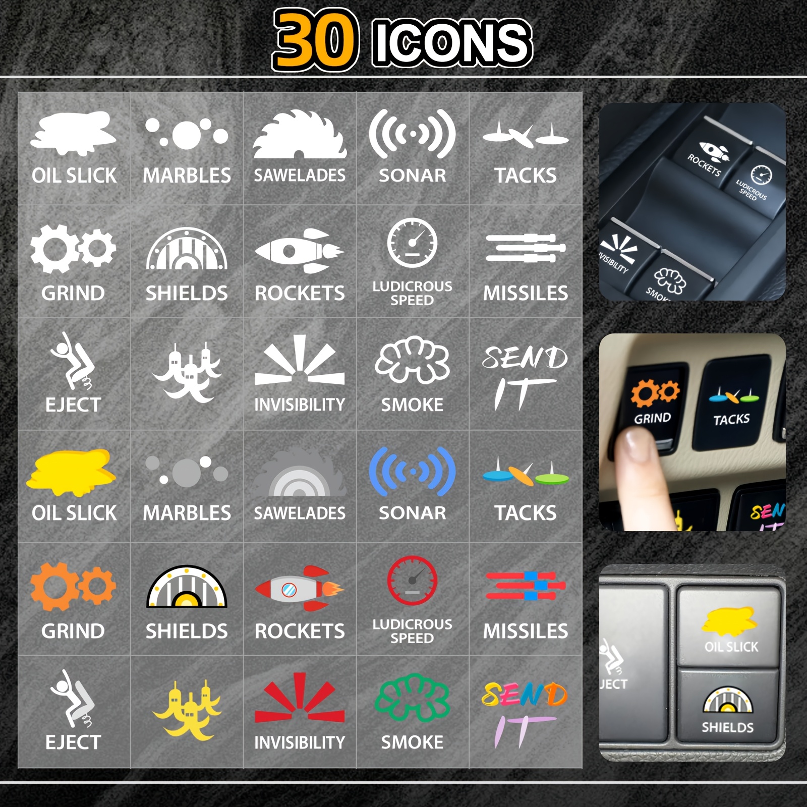 30pcs Fun Car Stickers, Multicolor & White Options