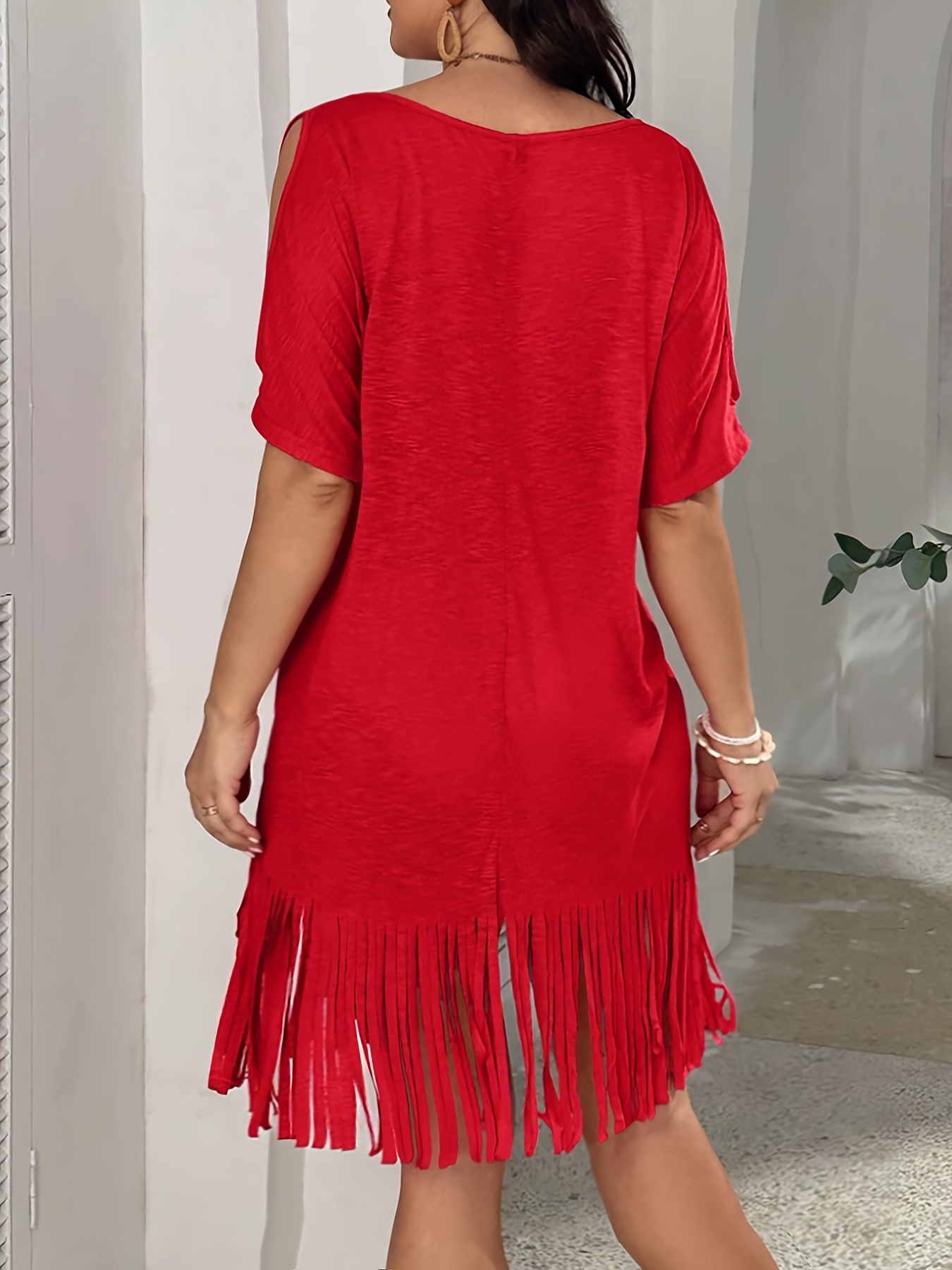 womens elegant casual printed fringe dress women's clothing - Temu Greece