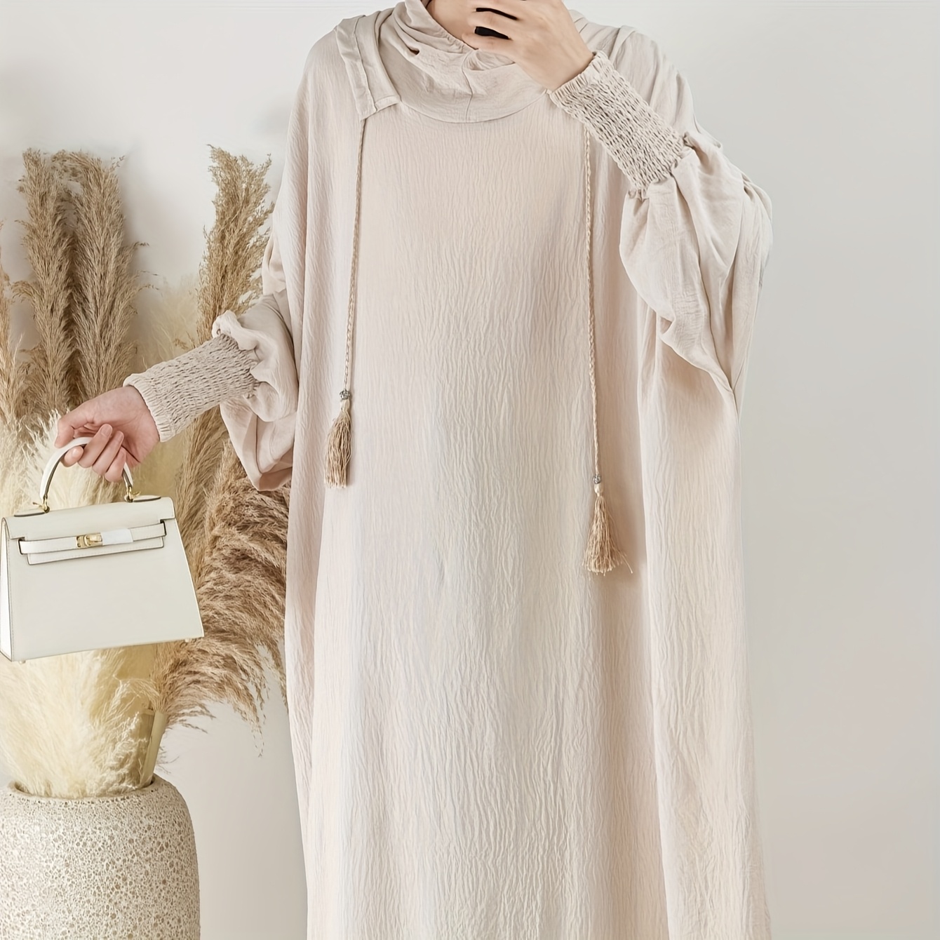 elegant beige double layer hijab abaya dress elastic - Temu Canada