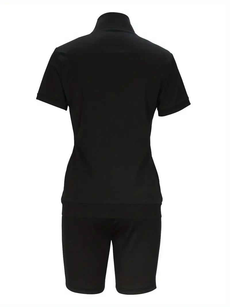casual two pieces zip up short sleeve slim top skinny shorts outfits womens clothing details 1