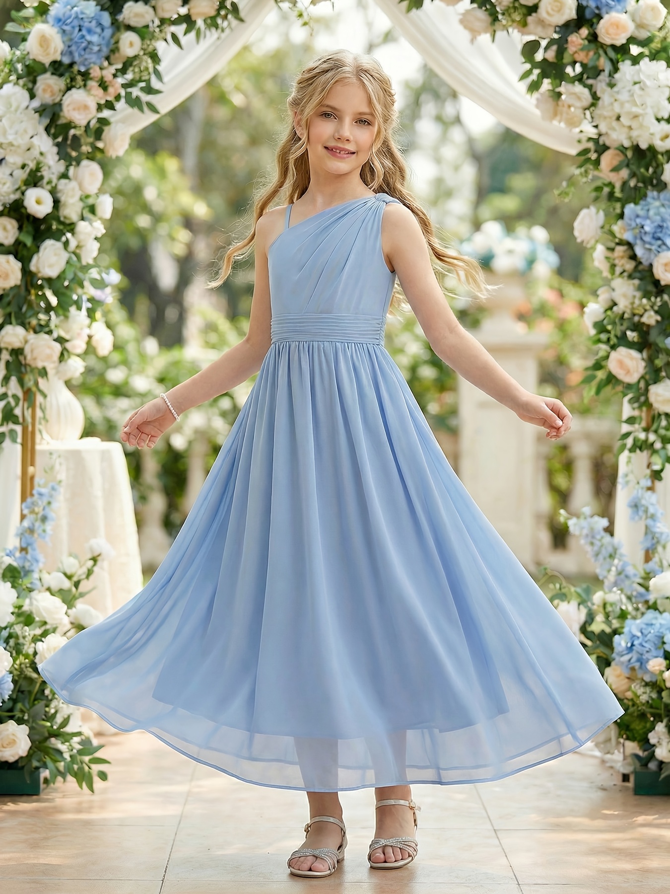 casual summer bridesmaid dresses Girls' Off-Shoulder Solid Color Dress, Dress, Elegant And Mature Outing Off-Shoulder Romantic Date Outfit Topshop - ruffle and