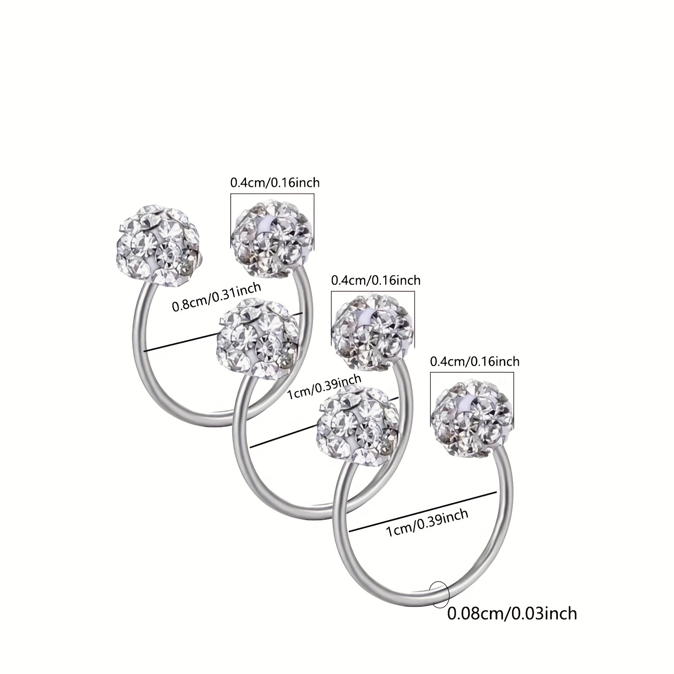 3pc Set of Small C Earrings with Water Crystal Pendants