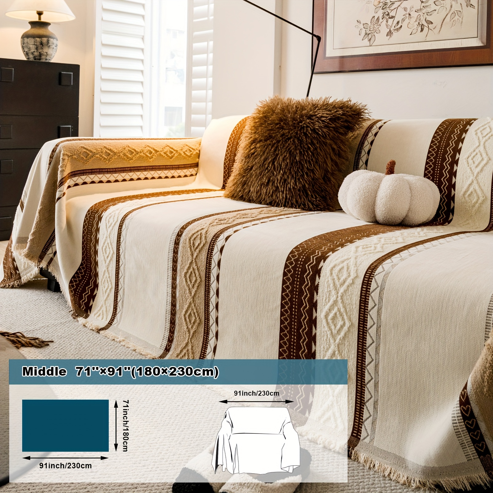 Wilderness Chenille & Faux Fur Blend Sofa Throw, Bohemian Style