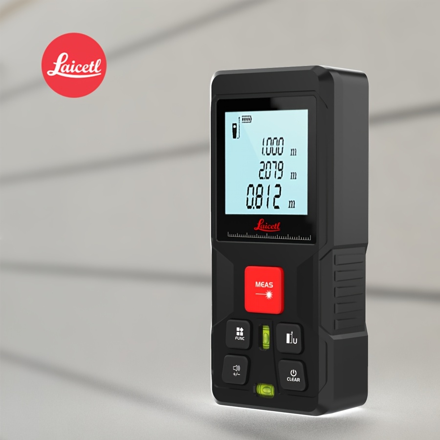 Medidor láser de distancia con doble burbuja Laicetl - Alcance de 50m/160 pies, láser de 0.4-1mW, alta precisión ±0.3mm/s, diseño portátil compacto con pantalla LCD retroiluminada y cambio de unidades, ideal para fotografía, topografía, construcción, equipo de medición, dispositivo ergonómico de mano, cuerpo de plástico resistente