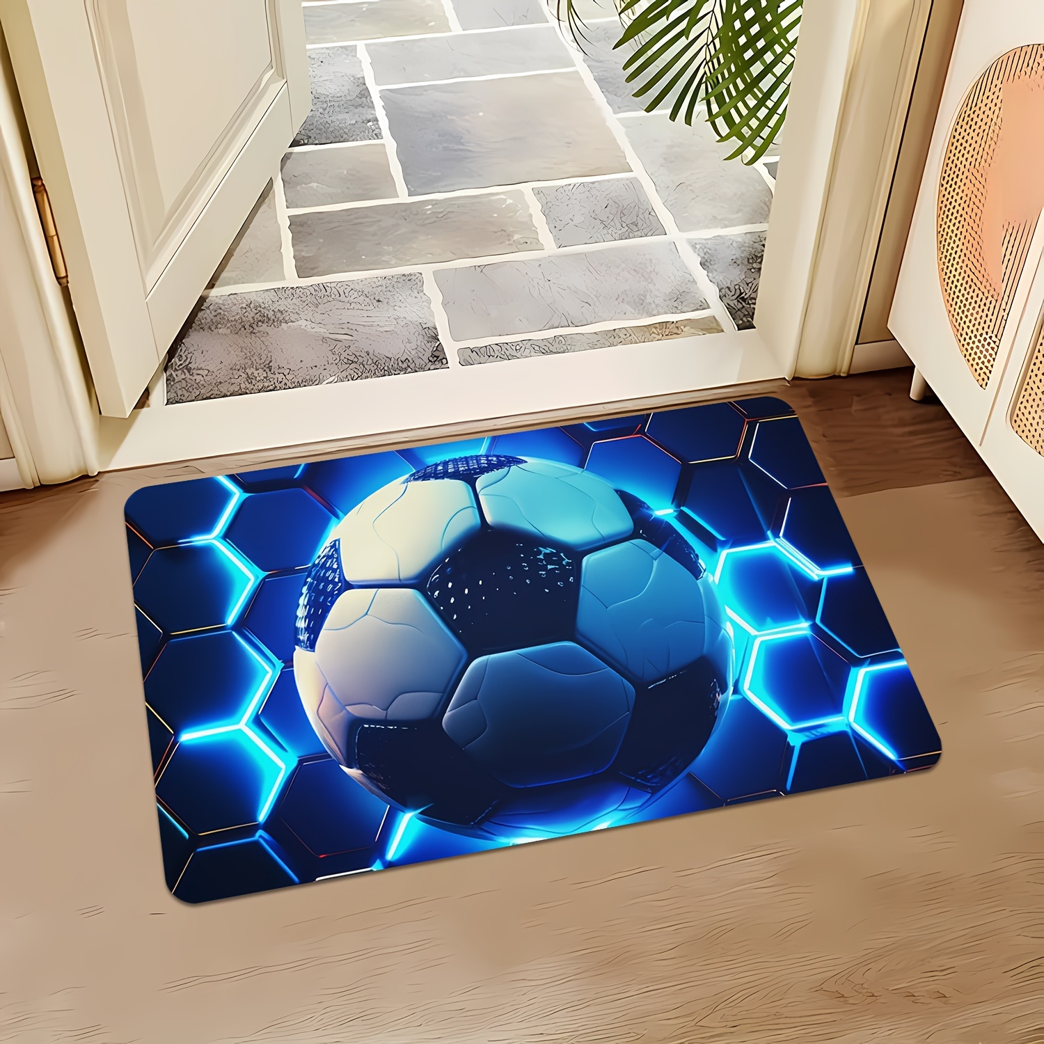 TEMU A Single Item, Sports Style, Football Print, Thickened Oversized Doormat, Cottage Decor, Rustic Style, Indoor/outdoor Rv Welcome Mat, Mat,