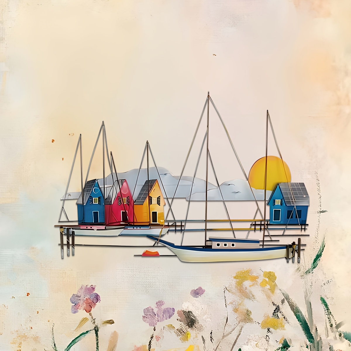 TEMU 1pc Nautical Sailboat Wall Art - Metal Sailboat Sunset Decoration With Sailing, Iron Suitable For Farmhouse, Living Room, Porch, Nautical Theme,