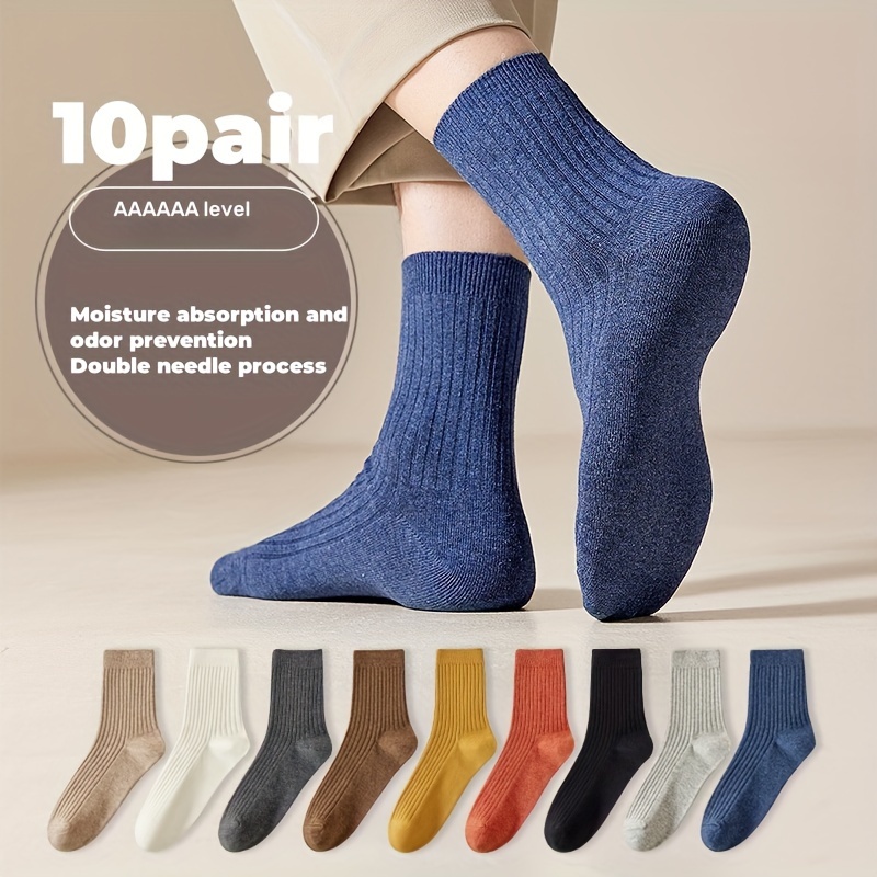 

10 Pairs Plus Size Solid Color Breathable & Diabetic Ankle Socks Non Binding Wide Socks Men's Stocking & Hosiery With Seamless Toe