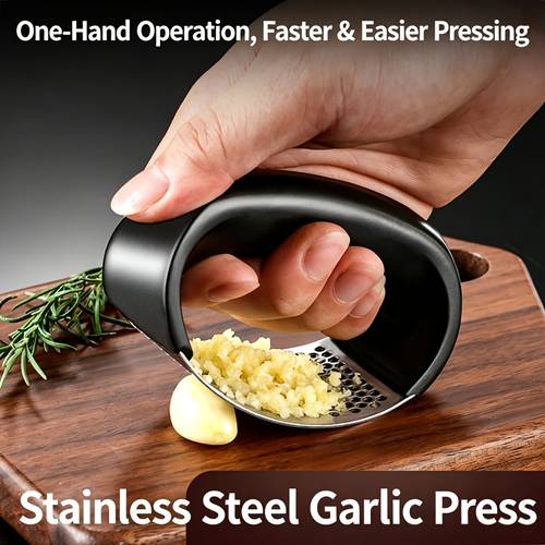 stainless steel garlic press rocker handheld garlic mincer curved garlic crusher squeezer easy clean garlic ginger grinding tool kitchen gadget
