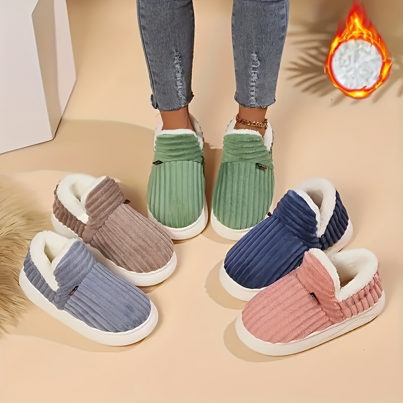 

1 Pair Cozywarm Winter Slippers, Solid Color Indoor/outdoor Unisex Slip-on Round Toe Fabric Upper With Tpr Sole And Fabric Insole, Footwear