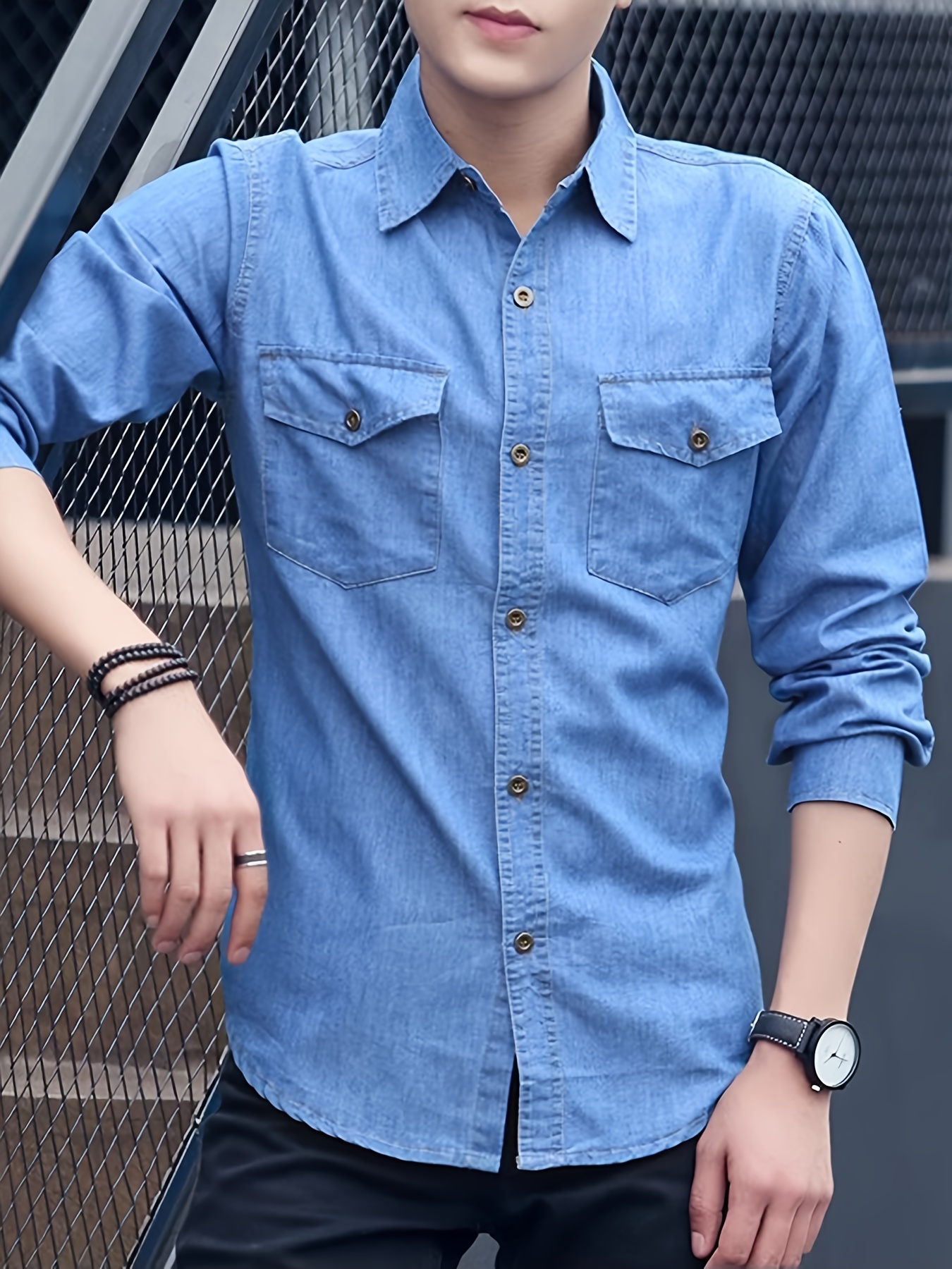 Korean Style Men's Long Sleeve Thin Fit Casual Denim Shirt for Spring and Autumn, Workwear Jacket