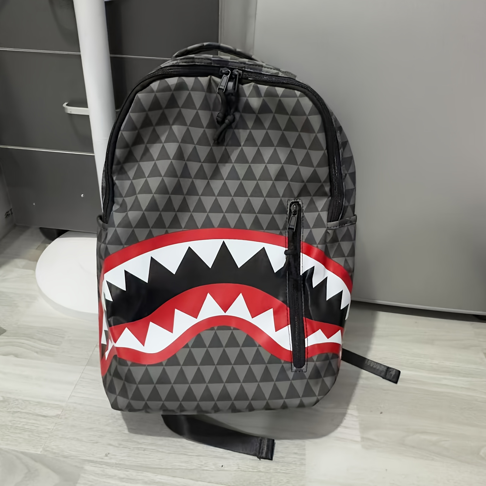 Linomo Shark Mouth Backpack - 11.5x8x16 Inches, Waterproof Polyester, Multi-Pocket Daypack For Kids & Adults