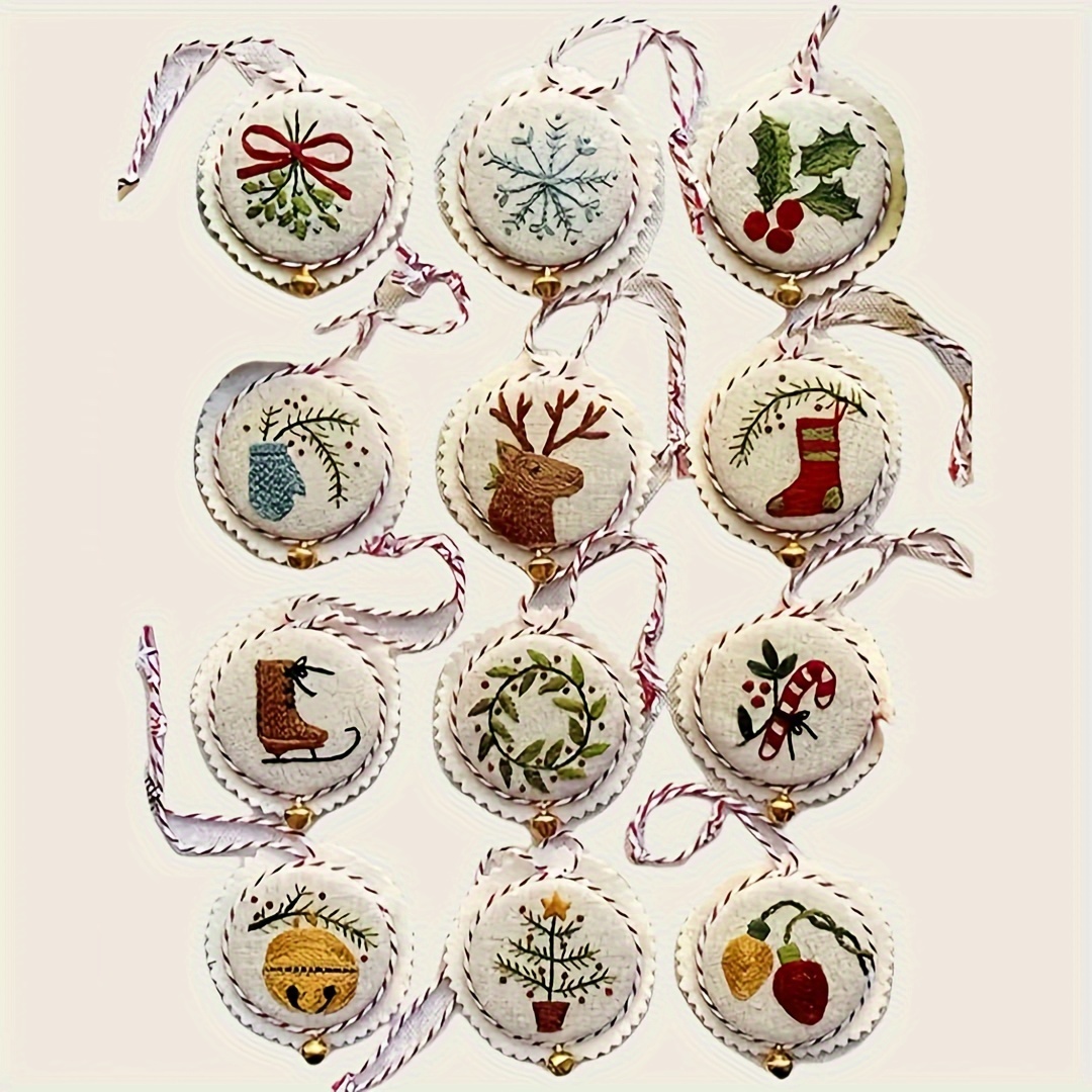 

1 Set Embroidery Christmas Ornament Kit, Diy Set Seasonal , All-
