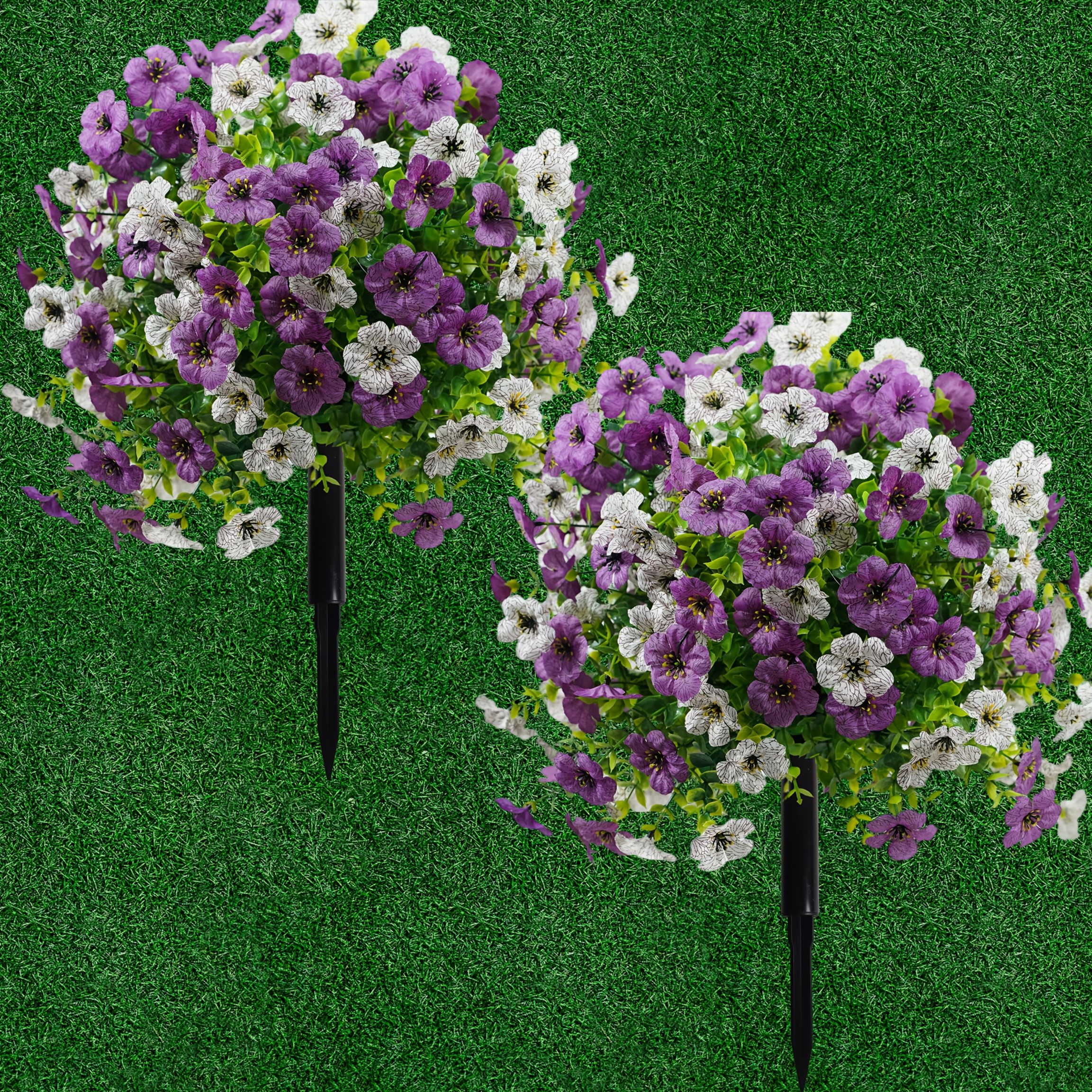 Image of 2pcs Simulated Outdoor Flower Balls, Tree-white And Purple Floral Combination With Stakes, Plastic Plants, Suitable For Garden, Yard, Entrance, Poolside - Low-maintenance Decoration