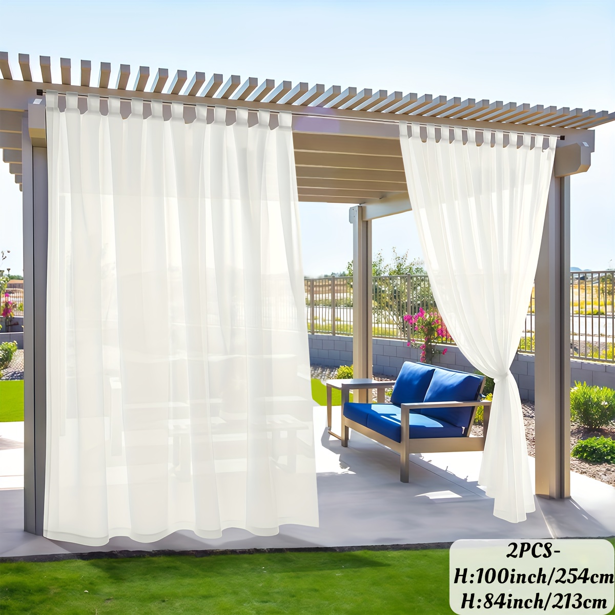 E-shop 2 Stück Romantische, halbtransparente, abnehmbare Gardinen mit Klammerschlitzen für Terrasse, Outdoor, weiche, leichte Gartendekoration,