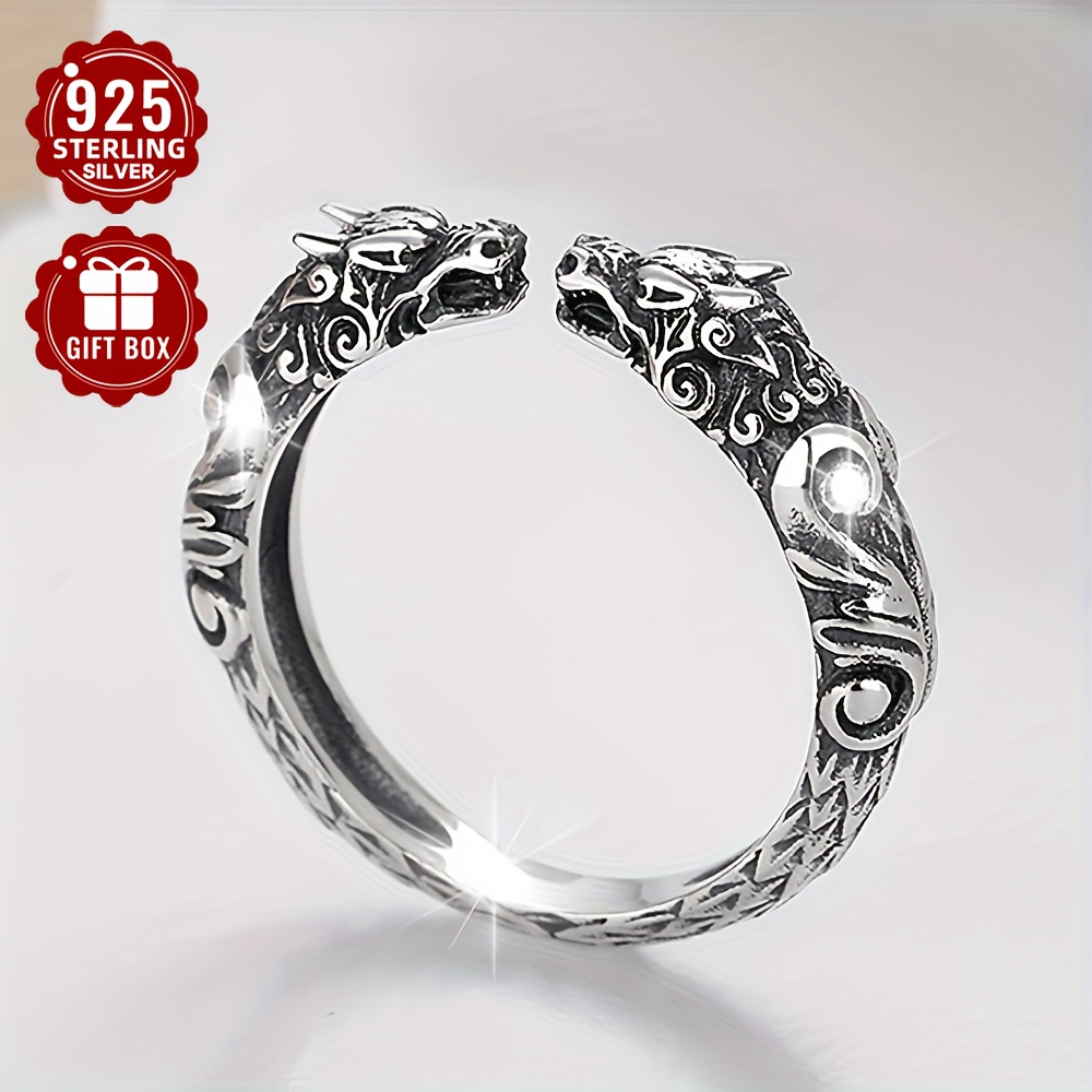 

1pcss925 Sterling Silver Low-allergy Zodiac Domineering Double Shape Retro Ethnic Style Suitable For Banquet Gifts For Men And Women Universal (about 4g)