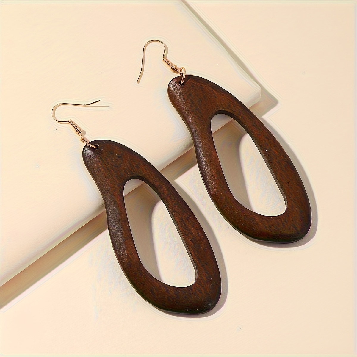 Vintage Brown Solid Wood Dangle Earring Set, 5-Pair