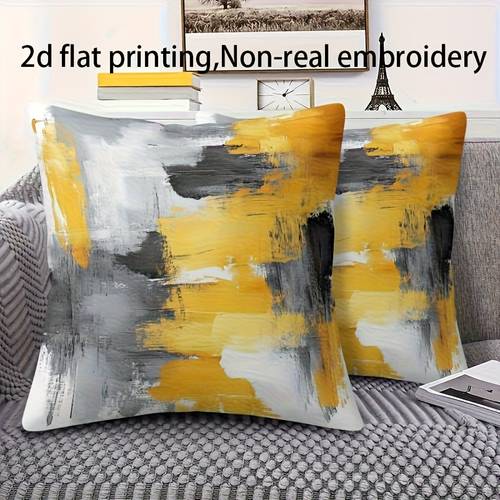 2pcs abstract art pillow covers ultra soft short plush fabric yellow and gray hand wash machine washable 17 72x17 72 inches suitable for bedroom living room sofa farmhouse decor no insert included decorative cushion cases