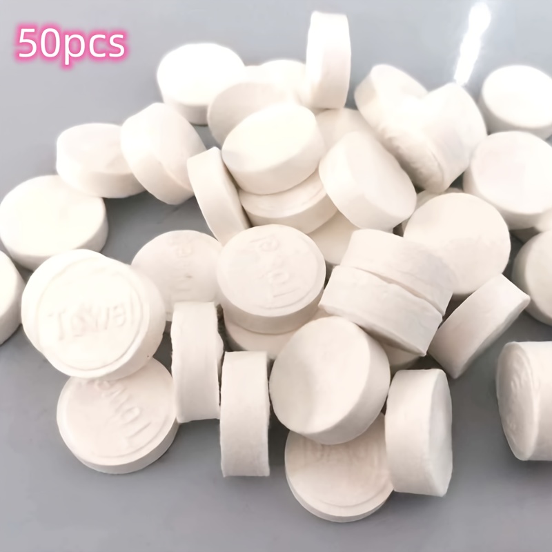 TEMU 50-pack Portable Compressed Towels, Disposable Facial Cleansing Soft Press Towels, Unscented, 100% Polyester, Chemical-free, Unisex-adult, Suitable For Types