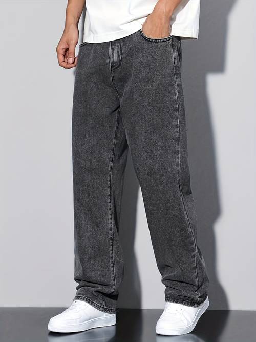 gallery fade loose men slant pocket straight leg denim grey baggy denim men baggy denim men black mens washed baggy denim