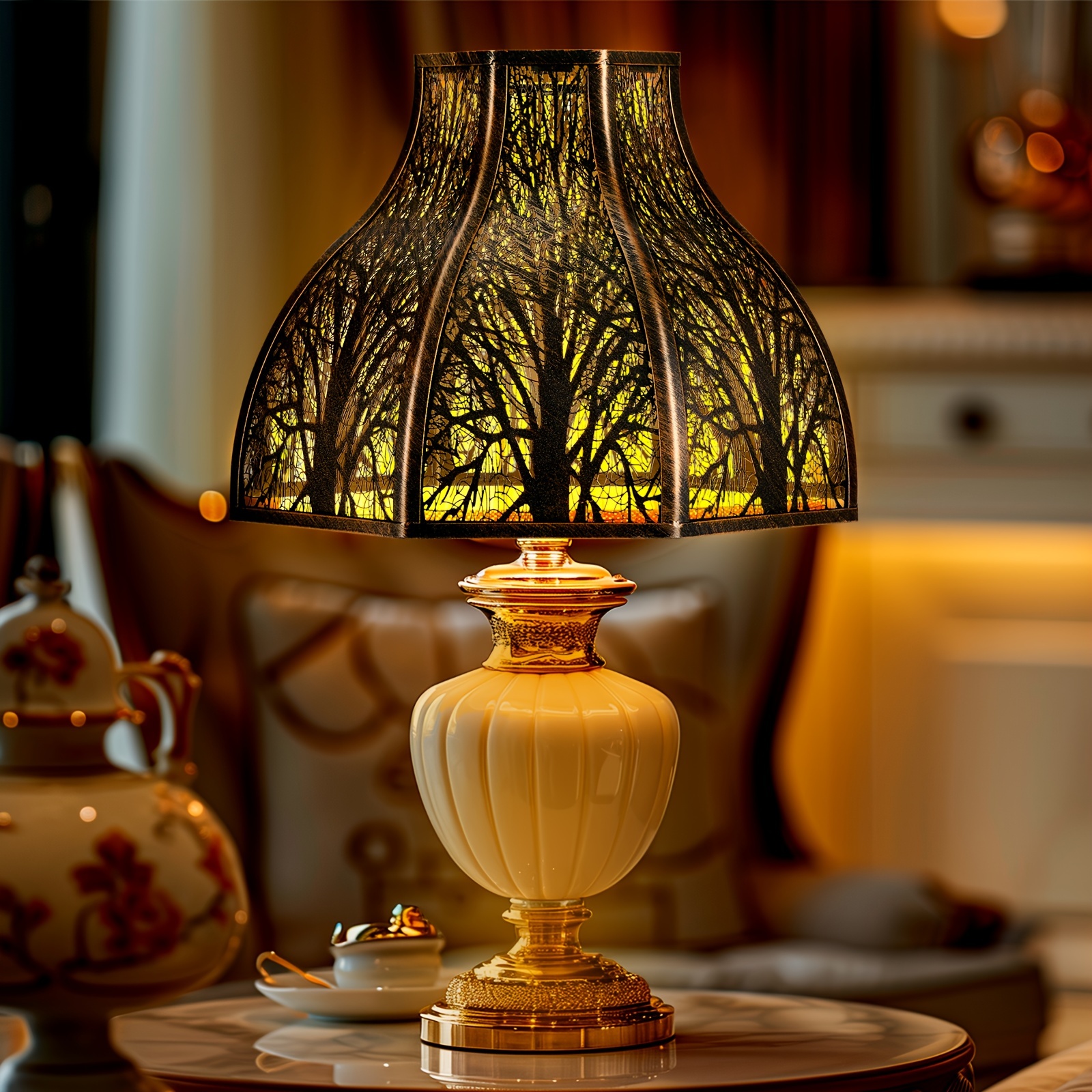 

Bronze Lamp Shade, Antique, Eight-petal Lotus Forest Metal Lamp Shade 5.32*13*9.5" (135*330*240mm)