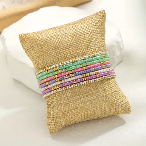 8pcs colorful rice bead layered bracelet set unisex spring summer simple elastic wristbands suitable for daily wear gift for