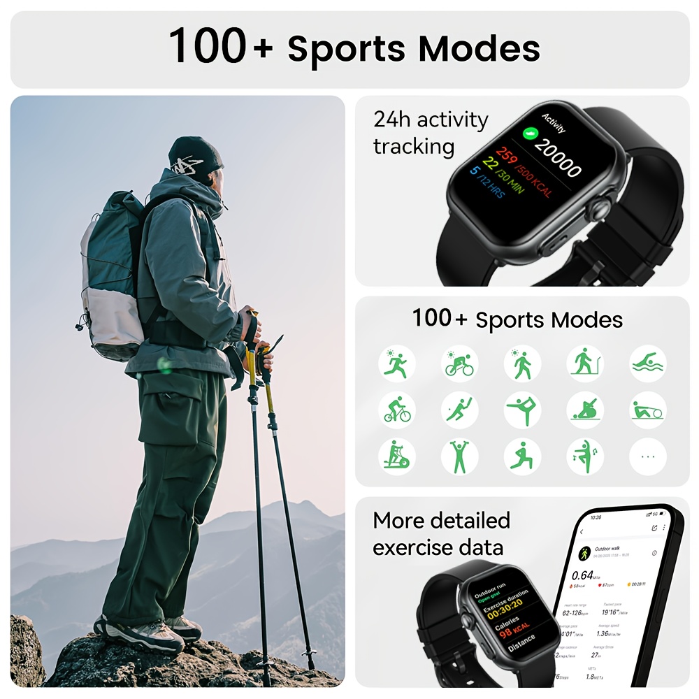presente para namorados - smartwatch para mulheres e homens: compatível com iphone e , com chamadas bt, monitorização do , resistência à ip68, monitorização de fitness com mais de 120 de desporto, bateria de duração de 1000mah, presente para do pai Detalhes do produto 6