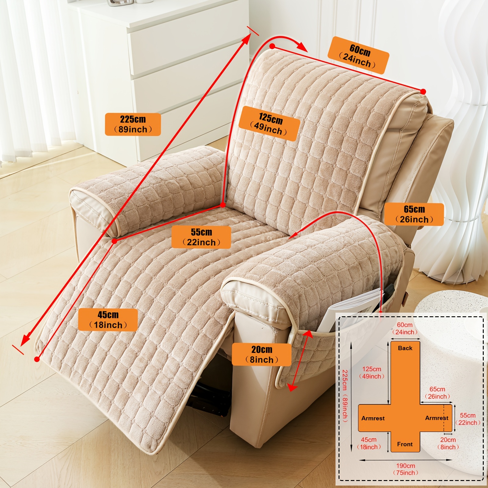 TEMU 1pc Housse de Canapé en Flanelle Chivas, Coussin Court Uni Européen et Américain, Épaisseur Chaude pour Automne-Hiver, Protège-FAuteuil