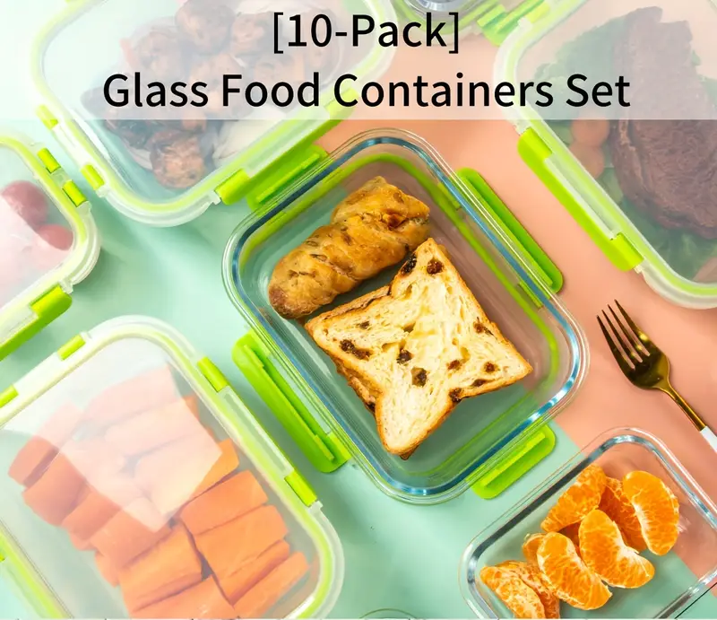 20 pieces 10 containers 10 lids high borosilicate glass meal prep containers food storage containers with airtight leakproof lids glass lunch boxes for home restaurants Product details 0
