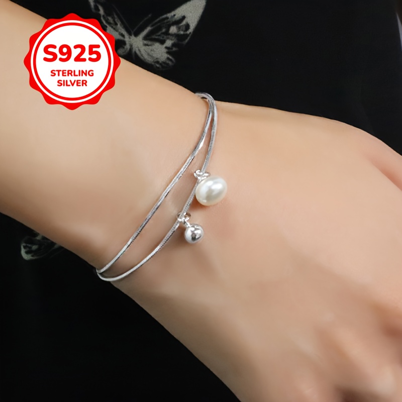 925 Silver Double Layered Bead Bracelet with Snake Bone Chain & Polished Beads