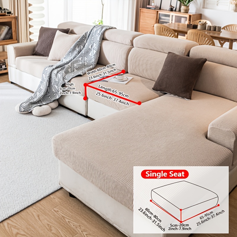 TEMU 1pc Straight Striped Solid Color Sofa Hat, Wear-resistant And Non Slip All Year Round, Pet Friendly Sofa Cushion Cover, Machine Washable Elastic