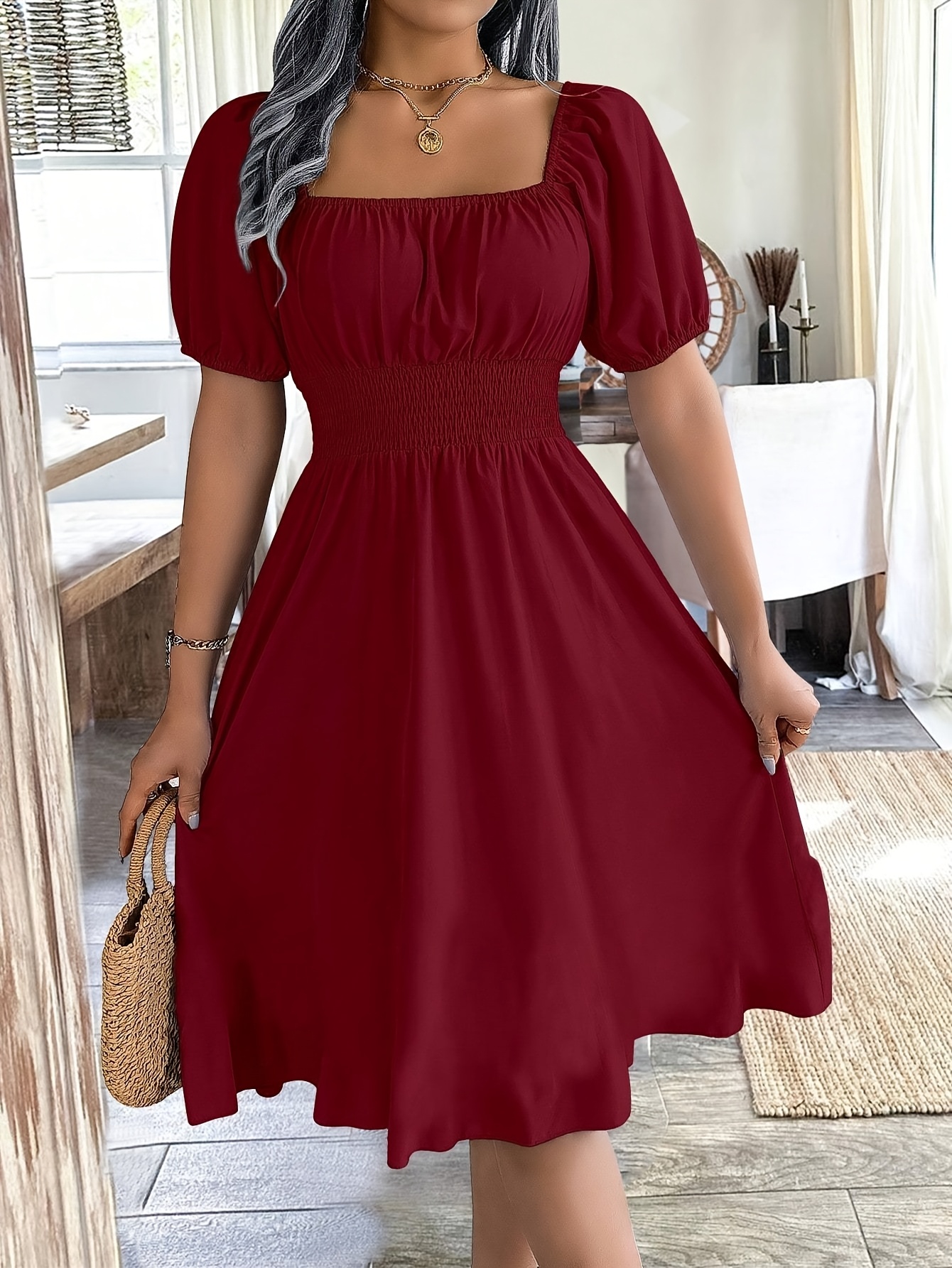 vestido verde mujer abullonadas cintura Temu Colombia