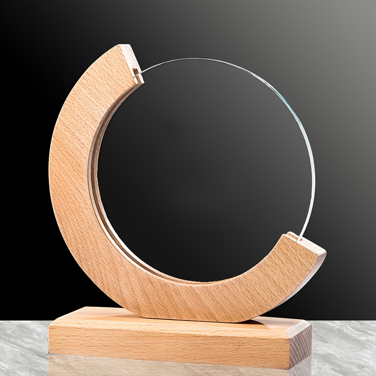 TEMU A Custom Wooden Semi-circular Crystal Trophy With A Wooden Base, Diy Custom Crystal Commemorative Plaque, Thank-you Gift, Appreciation Award