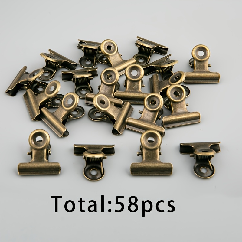 TEMU 58pcs Bronze-colored Spring Long-tailed Iron Clips Office Document Receipt Organizer Tag Curtain Photo Fixing Small Clips Copper Color Metal