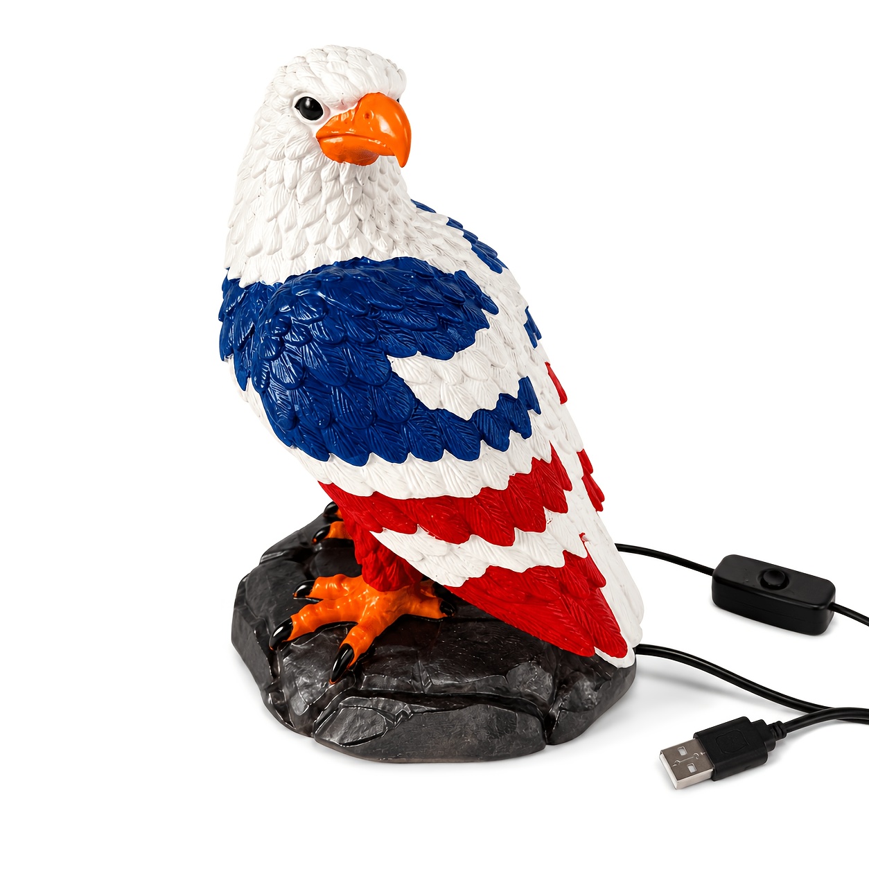 Patriotic Bald Eagle Color Resin Desk Lamp, Led Night Light With American Flag , Suitable For Day Home Decoration And Office Decoration, Tabletop Collectible Item. A Unique Patriotic Gift.