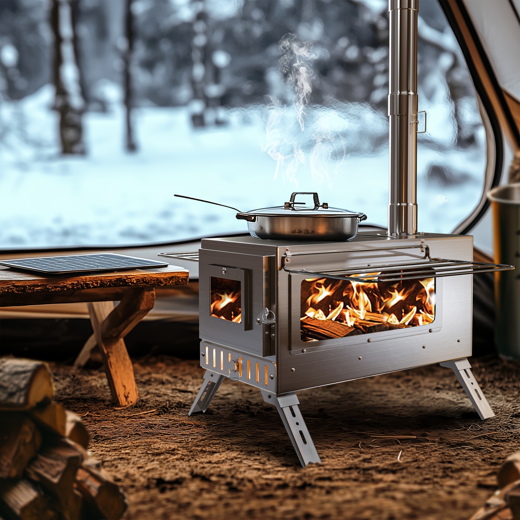 Estufa de Leña Portátil para Camping, Acero Inoxidable, Estufa de Leña para Exteriores...
