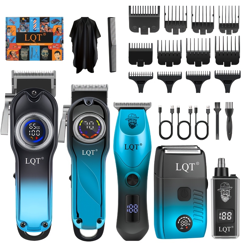 TEMU Gradual Blue Five-set Beard Trimmer, Men's Hair Clippers Electric Shaving Knife, Hair Clipper And Trimmer Set, Men's Hair Cutting Set, Suitable