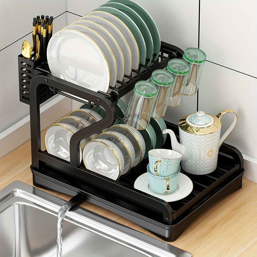 2 3 tier kitchen sink dish drainer rack with drip tray cutlery holder plate rack details 0