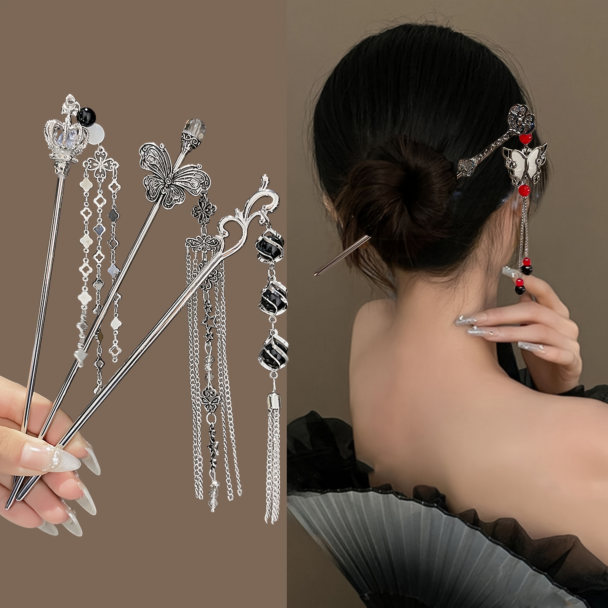 3pcs womens new high end tassel hairpins vintage fashion accessories for ladies ideal headwear for photoshoots and gifts Product details 2