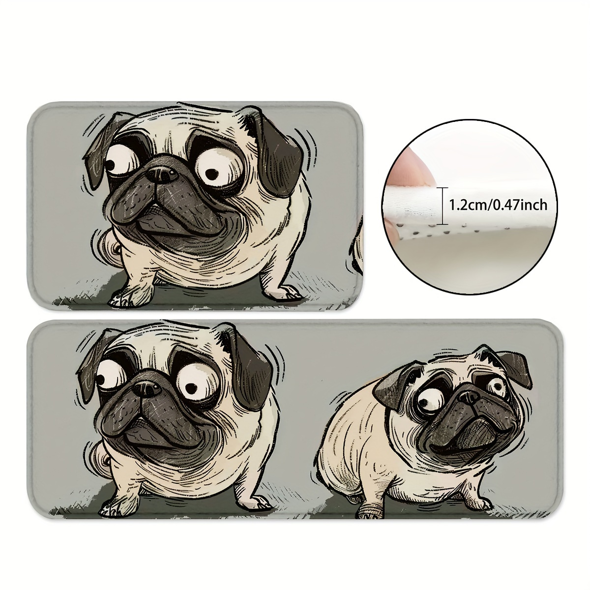 

Machine Washable Pug Kitchen Rugs, Non-slip Water Absorbent Polyester Mats For Bathroom, Dining, And Playroom - Cute Dog Design