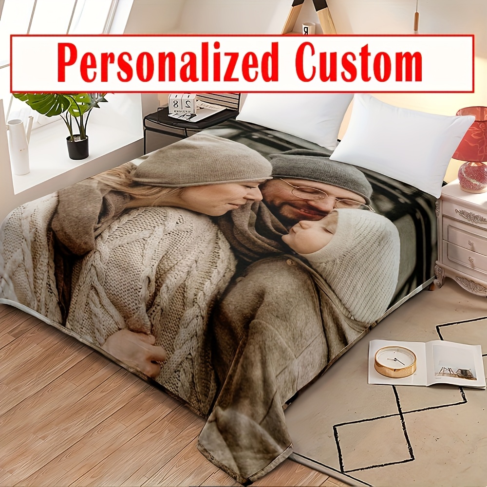 TEMU 1pc Custom-made Fleece Bed Blanket, Photo Printable, Single-sided Microfiber Throw, Machine Washable, , Suitable For Christmas, Halloween,