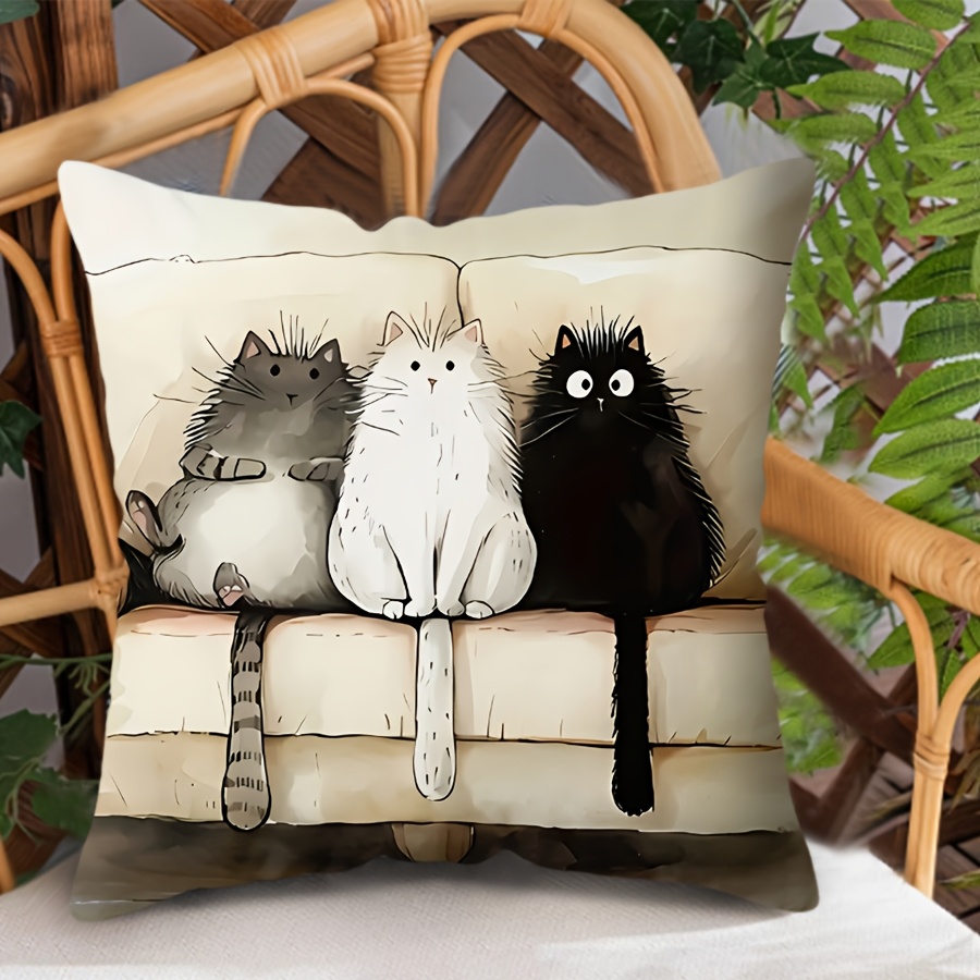 

1pc Modern Minimalist Polyester Pillow Cover, Cute Cat Design, Machine Washable, Zipper Closure, Woven Soft Comfortable For Bedroom, Living Room, Car Decor, 17.7x17.7 Inch